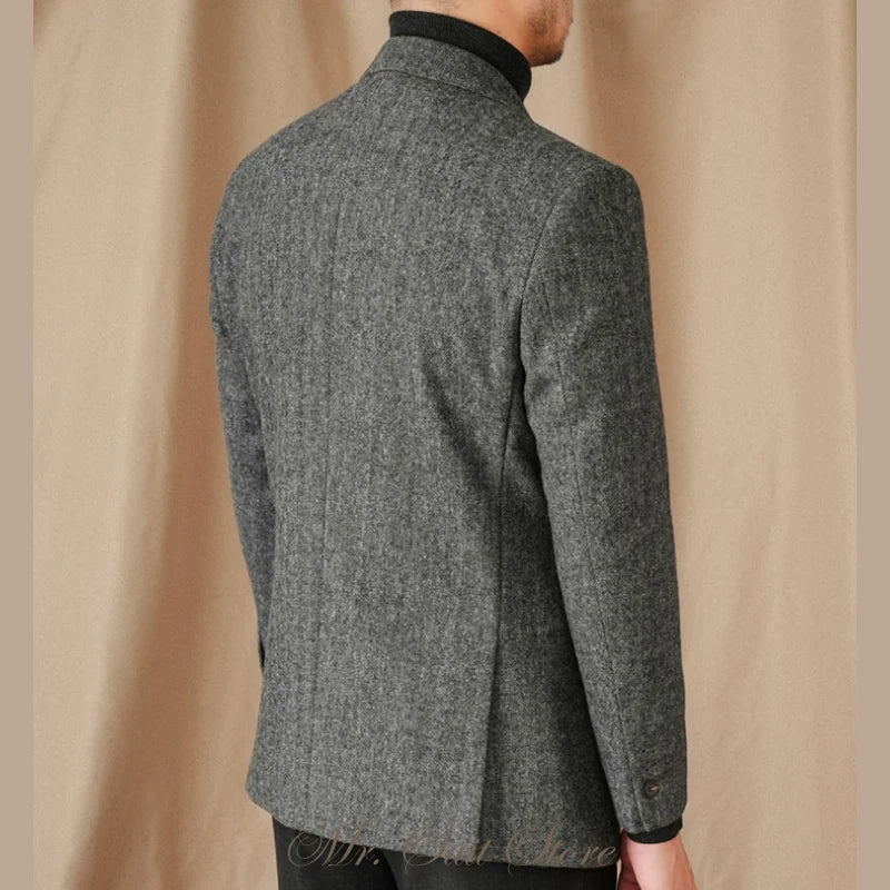 Classic Italian Men's Suit Jacket, Single Breasted, Autumn Winter Retro Warm Suit Men Herringbone Business Casual Men's Clothing