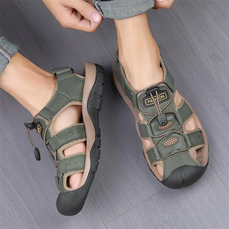 2025 Summer Men Sandals Leather Mens Casual Shoes Breathable Outdoor Sandals for Men Beach Shoes Slippers Fashion Roman Shoes