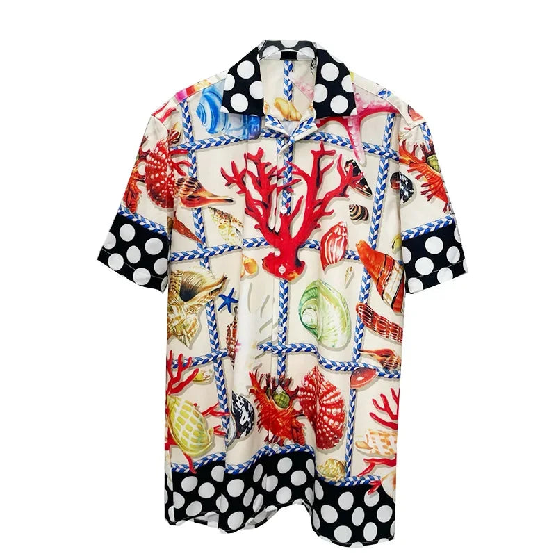 Loose Short Sleeve Shirts for Men Summer Designer Clothes Casual Social Paisley Colorful Digital Printed Shirt Camisas De Hombre