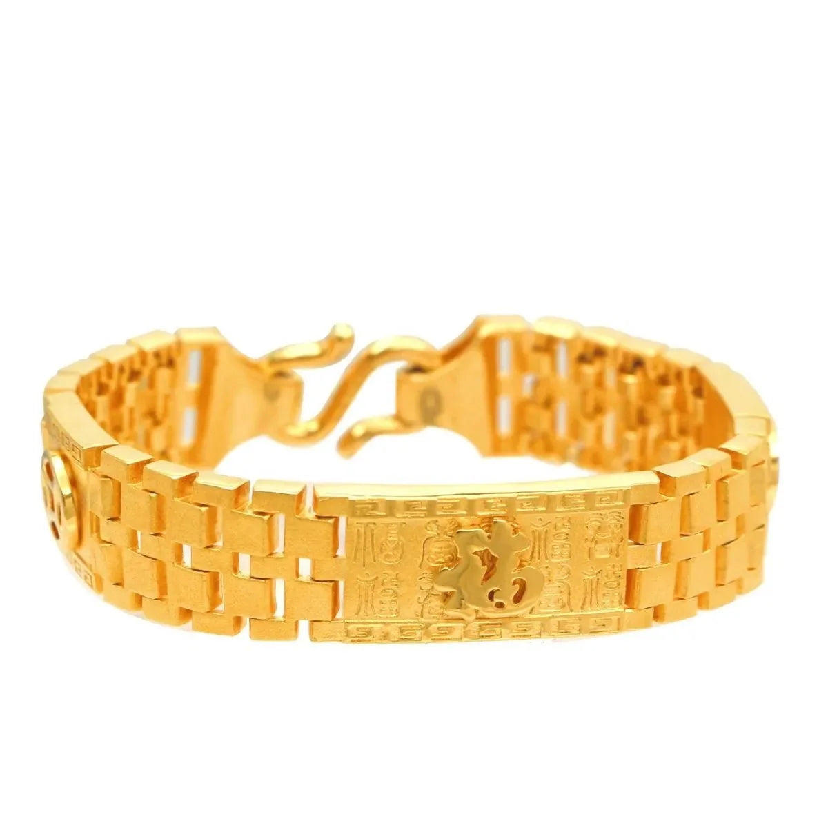 Luxury 24K 9999 Pure Gold real gold Men's Fu Character Men's Bracelet Baifu Watch Chain Classic Boss Bracelet