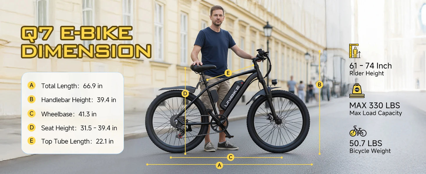 26'' Electric Bike for Adults,750W Peak Motor Mountain Ebike,22MPH Up to 45 Miles,7-Speed,Removable Battery,Commuter E-Bike