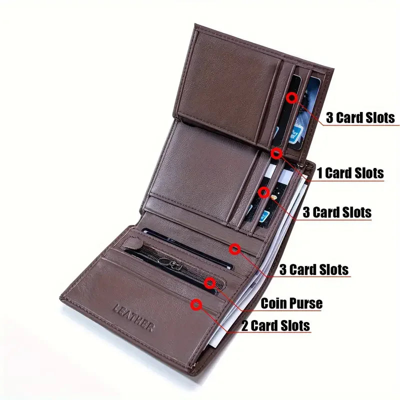 men's wallet Genuine Leather Wallets For Men Coin Purse Vintage Vertical Short  Credit Card Holder Money Bag Men's RFID wallet