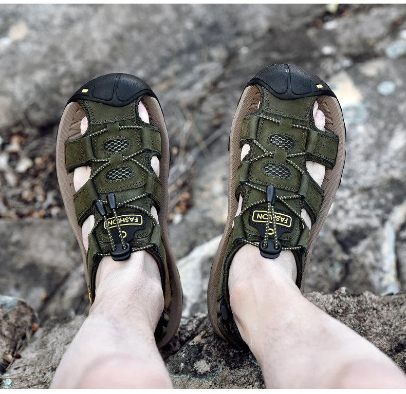 2025 Genuine Leather Men Shoes Summer New Large Size Men's Sandals Men Sandals Fashion Sandals Slippers Big Size 38-47
