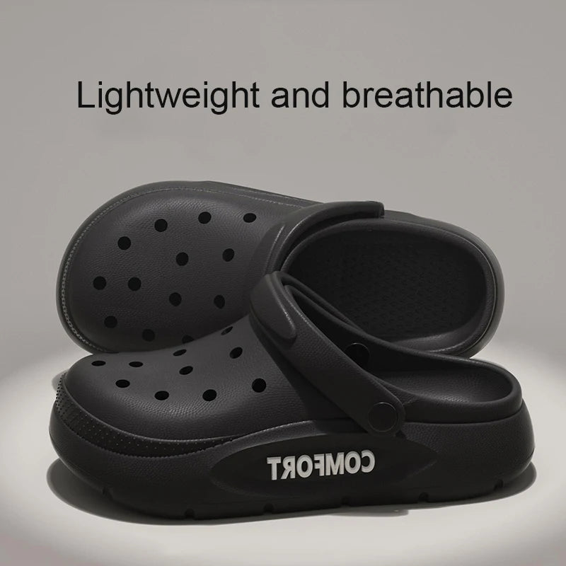 Women's Men's Slippers Summer Anti-Slip Couple Hollow Covered Toe Indoor Outdoor Casual Thick Bottom Sandals for Home Adults