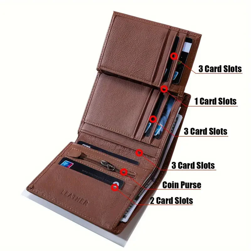 men's wallet Genuine Leather Wallets For Men Coin Purse Vintage Vertical Short  Credit Card Holder Money Bag Men's RFID wallet