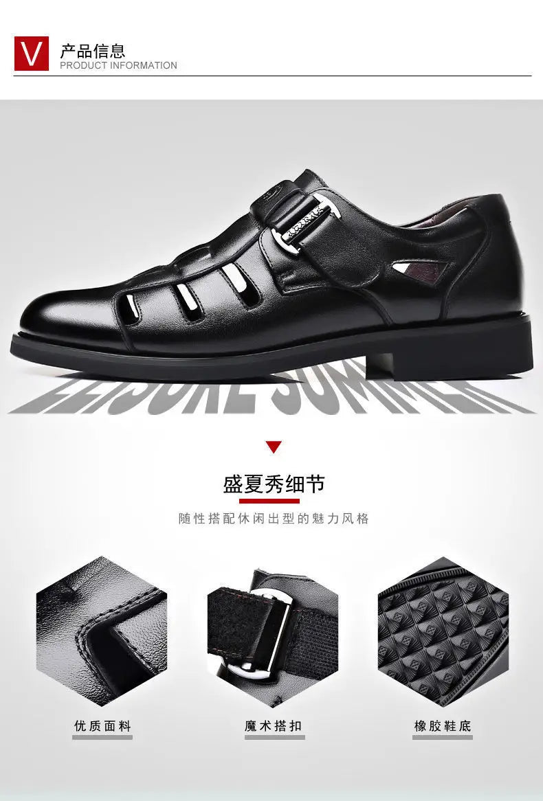 Men's Summer New Style Business Casual Genuine Leather Sandals With Hollow Outsole Anti-Slip Middle-Aged Father Leather Shoes