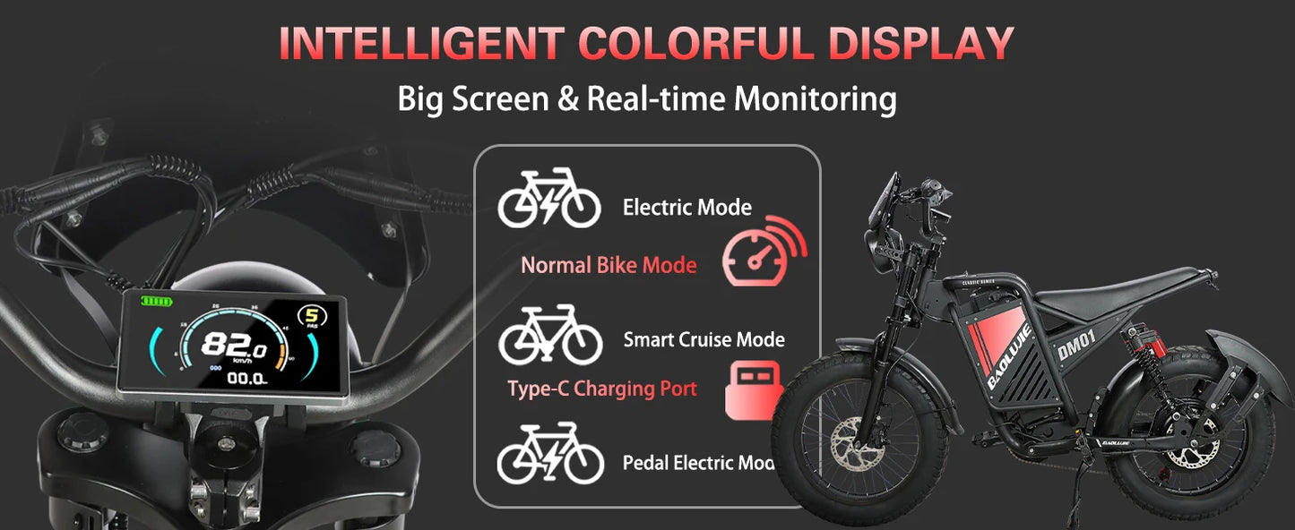 OEM DM01 Electric Motorcycles Peak 3000W Brushless Gearless Motors 60V 30AH Lithium Battery Max Speed 42MPH Adult Off Road Ebike