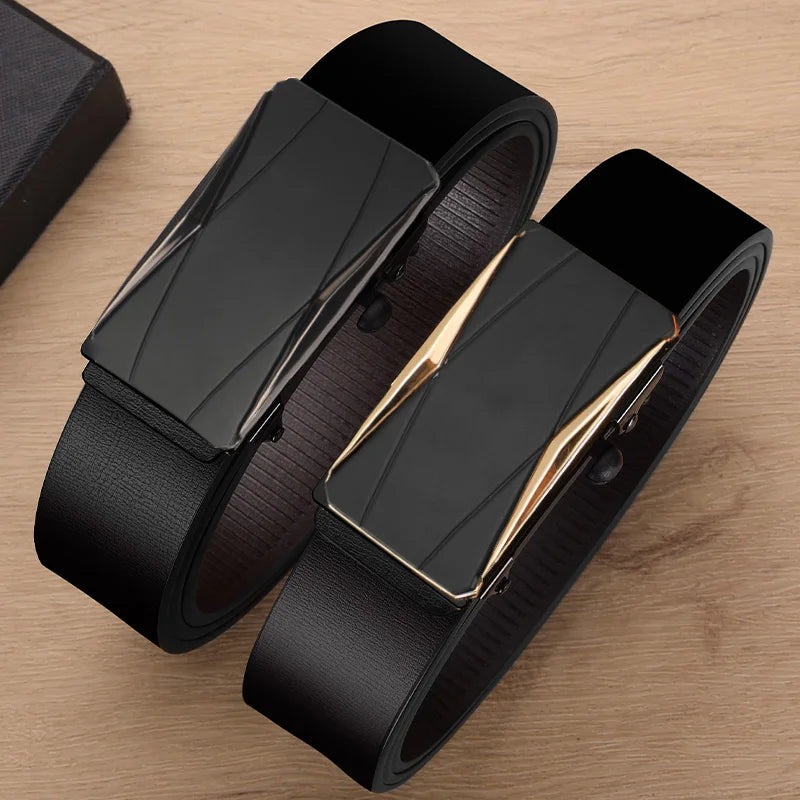 Men's Belts High-Quality Luxurious PU Belts Men's Casual Fashion Toothless Automatic Simple Buckle Belts