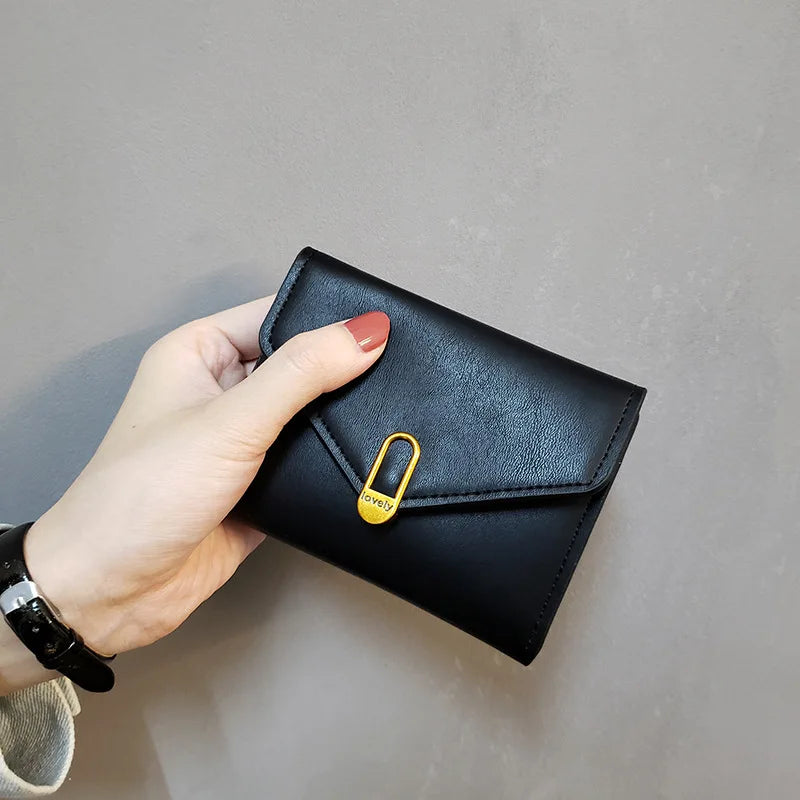 New Leather Women's Wallet Fashionable Three Fold Simple Black High-quality Soft Leather Wallet Leather Small Coin Pocket