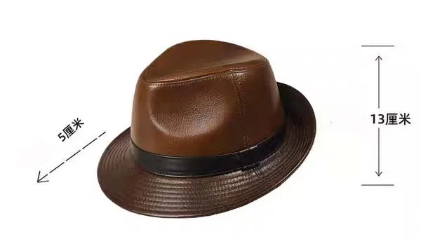 Man High Quality Genuine Leather Jazz Fedora Gentleman Cowhide Short Brim Black/Brown Top Hat Male Shows Topper Color Blocking