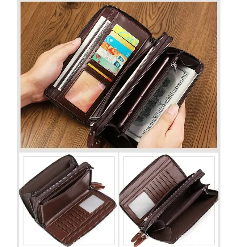 New Men Wallets Leather Men Bags Clutch Bags Koffer Wallet Leather Long Wallet with Coin Pocket Zipper Men Purse