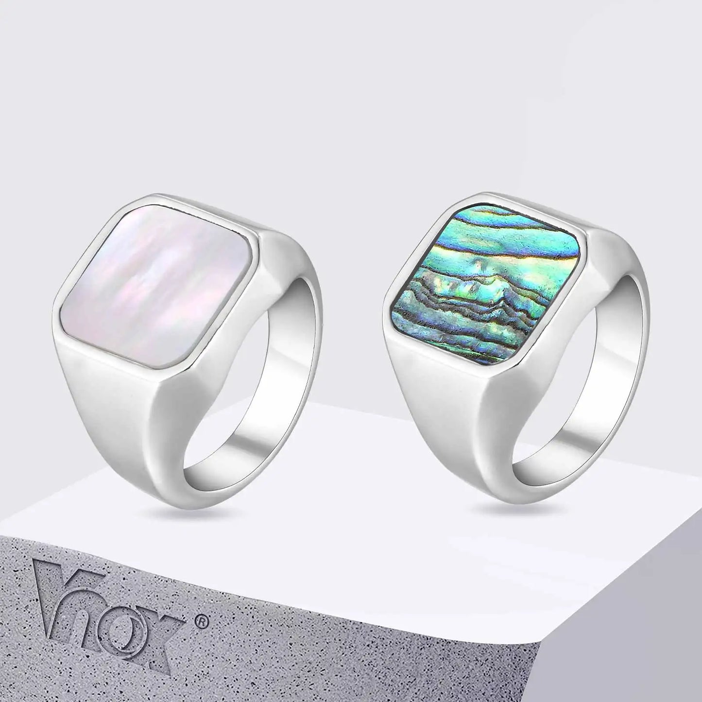 Vnox Punk Square Signet Ring for Men Boys, 17mm Wide Silver Color Stainless Steel Finger Rings, Hip Hop Party Jewelry Gifts