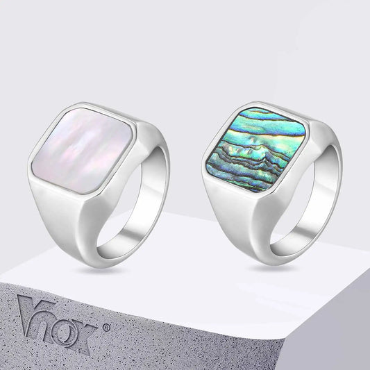Vnox Punk Square Signet Ring for Men Boys, 17mm Wide Silver Color Stainless Steel Finger Rings, Hip Hop Party Jewelry Gifts