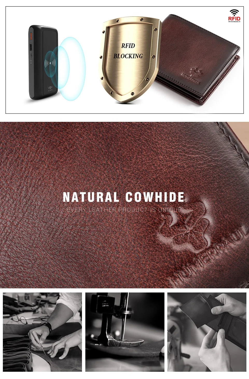 Handmade Wallet for Men Genuine Leather Credit Card Holder Purse with ID Window Short Male High Quality Cartera