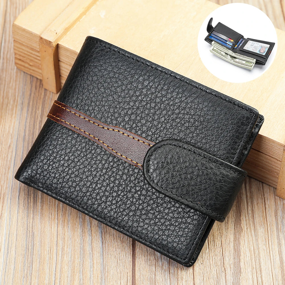 Business Leather Wallet for ID Porte Cartes Card Case Paper Money Photo Ticket Slots Passport Cover Snap Long Short Male Wallet