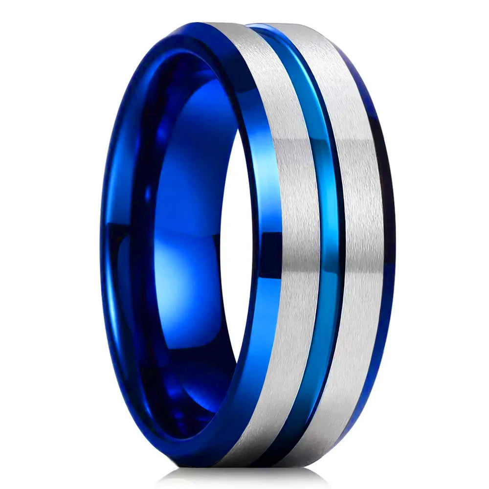 Fashion Men 8mm Rose Gold Color Stainless Steel Rings Double Groove Pattern Promise Rings For Men Wedding Jewelry Accessories