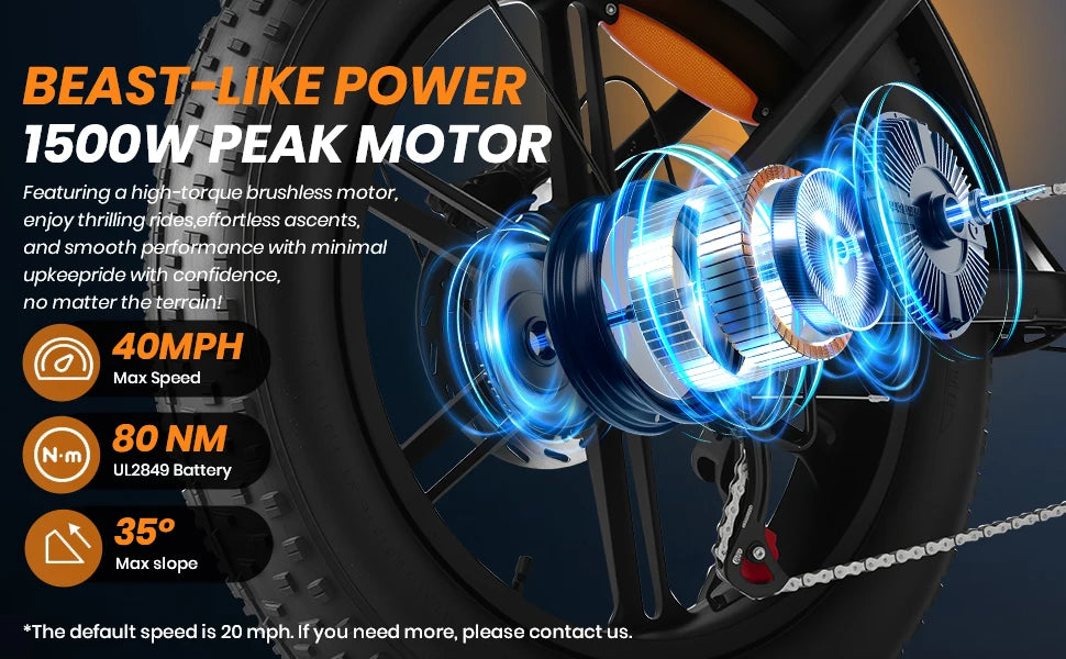 750W/1500w Adult Electric Bike, 20 MPH, 48V 10.4Ah/52V 25Ah Removable Battery, 14 Inch Folding Electric Bike, Dual Disc Brake