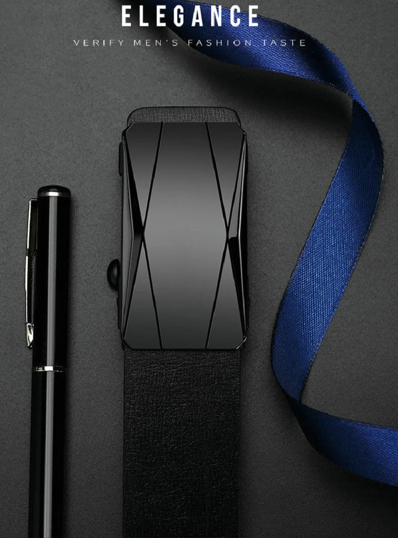 Men's Belts High-Quality Luxurious PU Belts Men's Casual Fashion Toothless Automatic Simple Buckle Belts