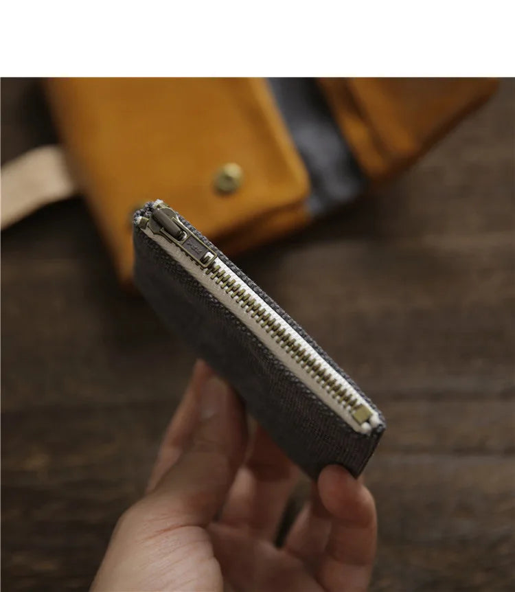 2025 Handmade Wallet Men's Short Leather Triple Fold Money Clip Cowhide Youth Buckle Student Vertical Vegetable Tanned Leather