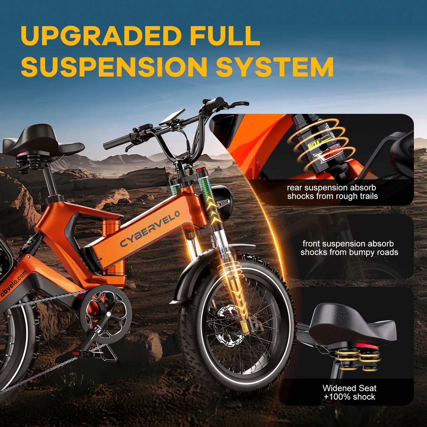 Cybervelo EK6 20” Fat Tire 2000W Peak Motor Luxury Foldable ebike,48V Removable Battery E Bicycle, 35+ MPH 100+Miles Long Range