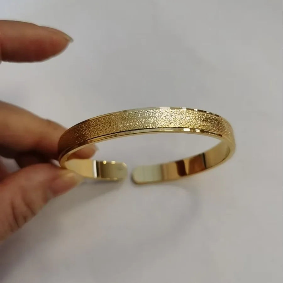 Vintage Matte Open Bangle for Men, 24K Gold, AU999 | Wide with distressed finish, authoritative ancient symbolism.