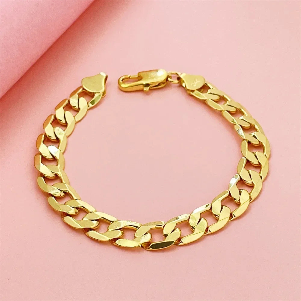 Goldpure Luxury 24K 9999 Pure Gold real gold Men's and Women's Bracelet 8mm Side Cuban One-to-One Bracelet