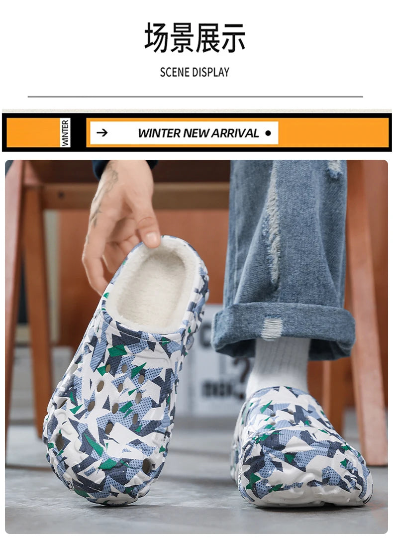 New Men Winter Slippers Indoor Comfortable Warm Slippers Summer Removable Sandals Men Casual Non Slip Plush Fur Slippers for Men