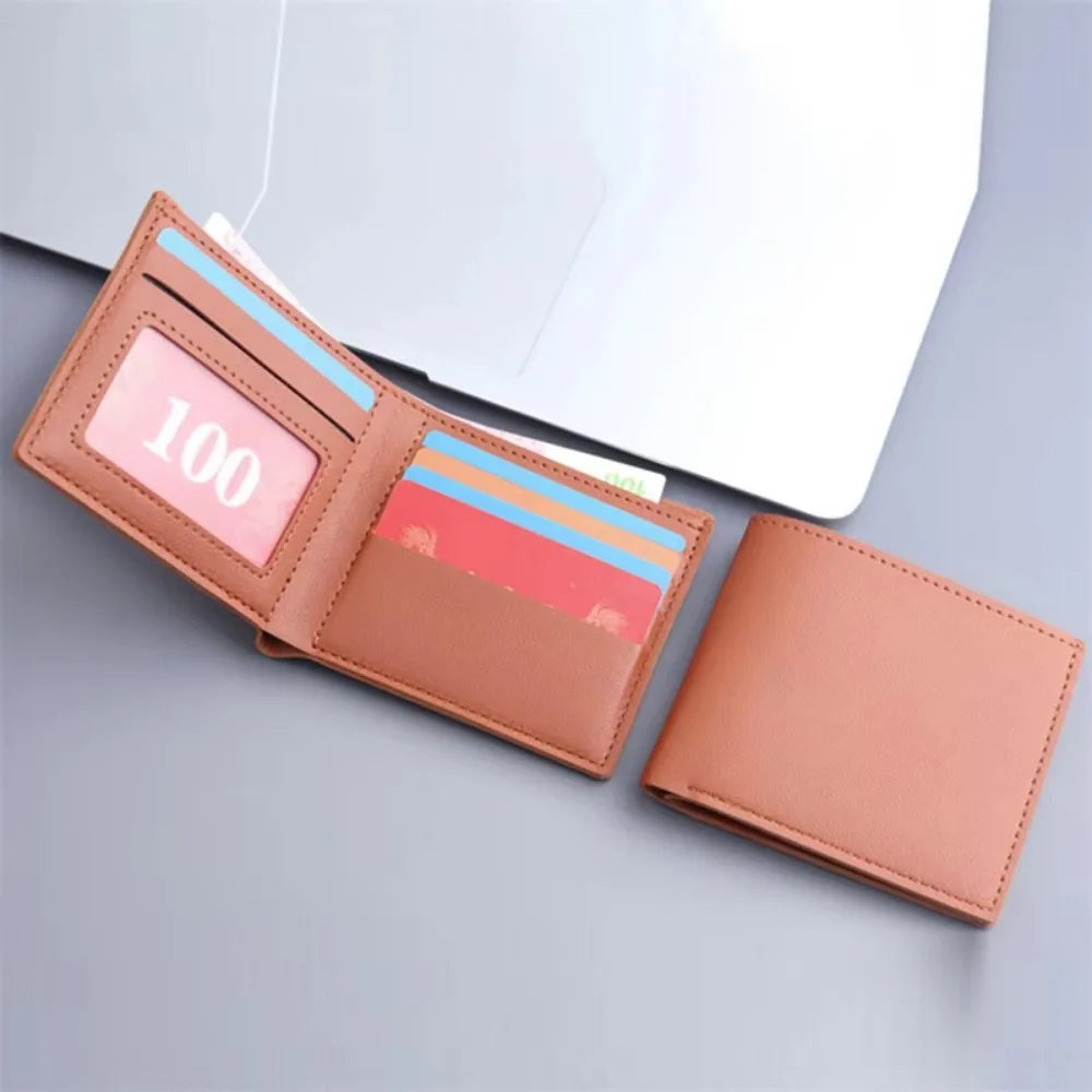 New Men Short PU Leather Wallet Simple Solid Color Thin Male Credit Card Holder Small Money Purses Business Foldable Wallet