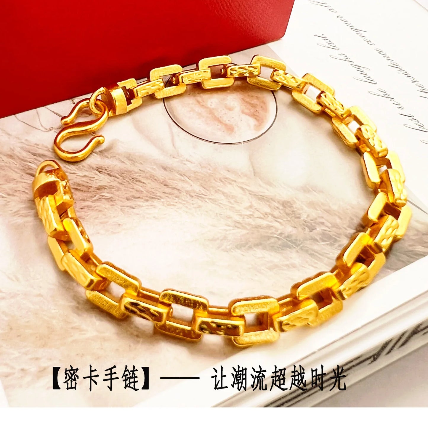 Luxurious 9999 24K real gold secret brand bracelet for men, square hand accessory, fashionable matching