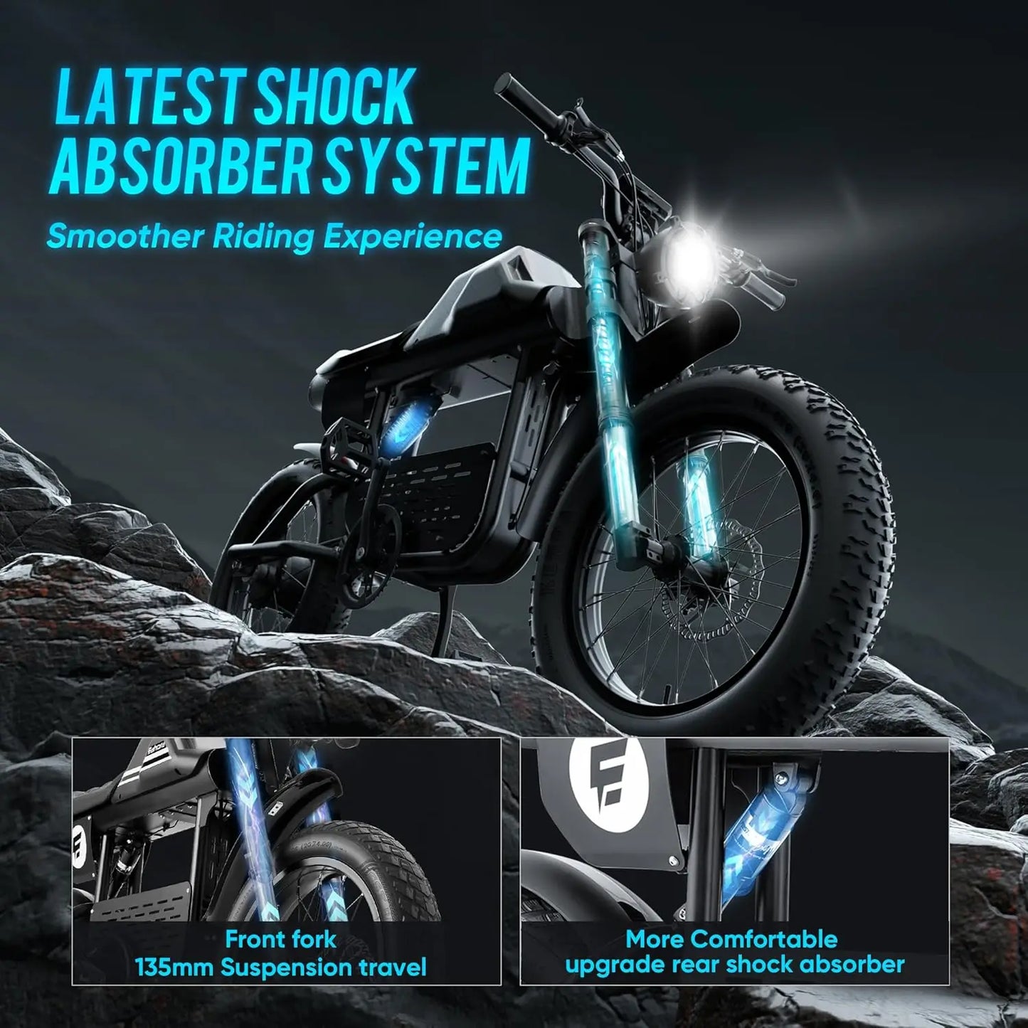1700W Electric Dirt Bike 48V 30Ah 36MPH 90Mile Range 20In Fat Tire Dual Disc Hydraulic Brakes Adult Off Road, Customized