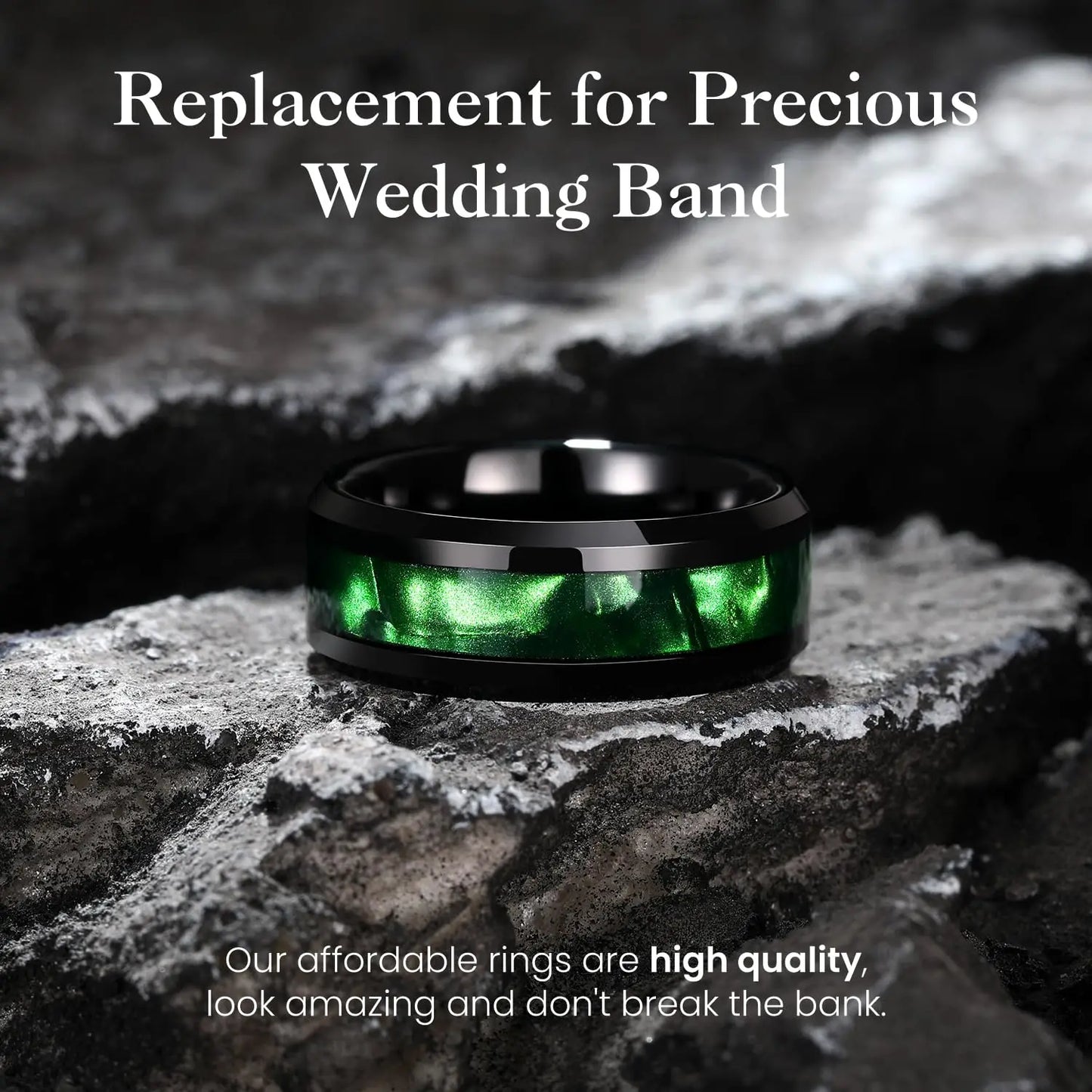 Fashion 8mm Green Color Titanium Stainless Steel Rings for Men Women Black Brushed Men Promise Rings Wedding Party Jewelry Gifts