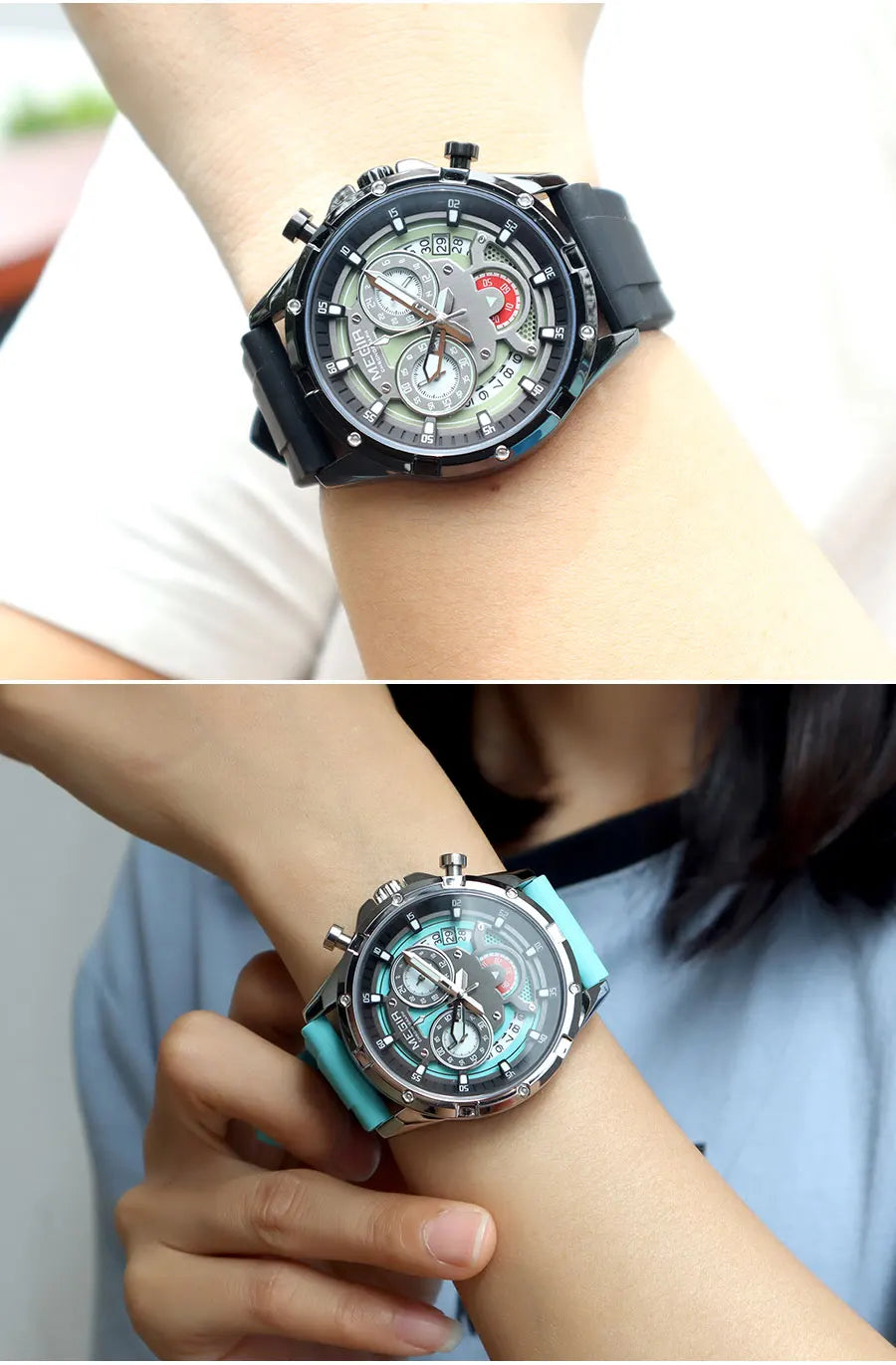 MEGIR New Sport Watches for Men Fashion Chronograph Quartz Wristwatch with Silicone Strap Luminous Hands Calendar Waterproof