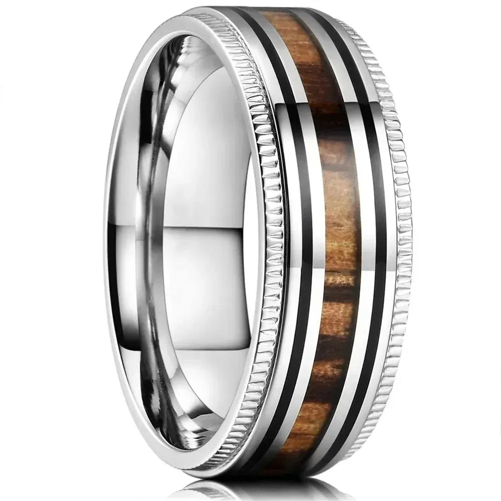 8mm Blue Turquoise Inlay Stainless Steel Ring for Men Vintage Wedding Band Engagement Jewelry Wedding Jewelry Drop Shipping