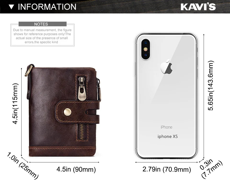 LAREET Fashion Genuine Leather Wallet With Cowhide For Men Money Card Holder Purse RFID Short Double Zipper Coin Pocket Bifold