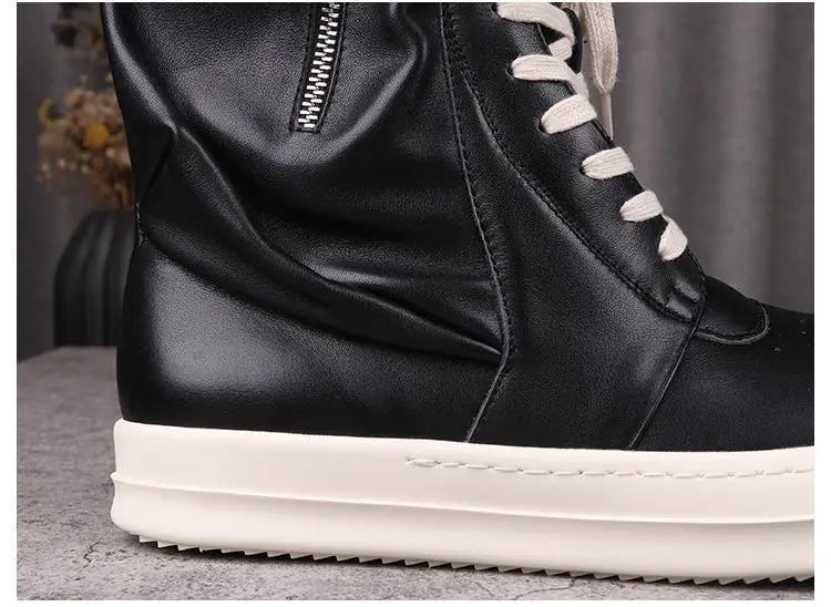 Women's Boots Leather Shoes for Man Motorcycle Boots High-tops Men's Casual Shoes Fashion Black Women's Sneakers