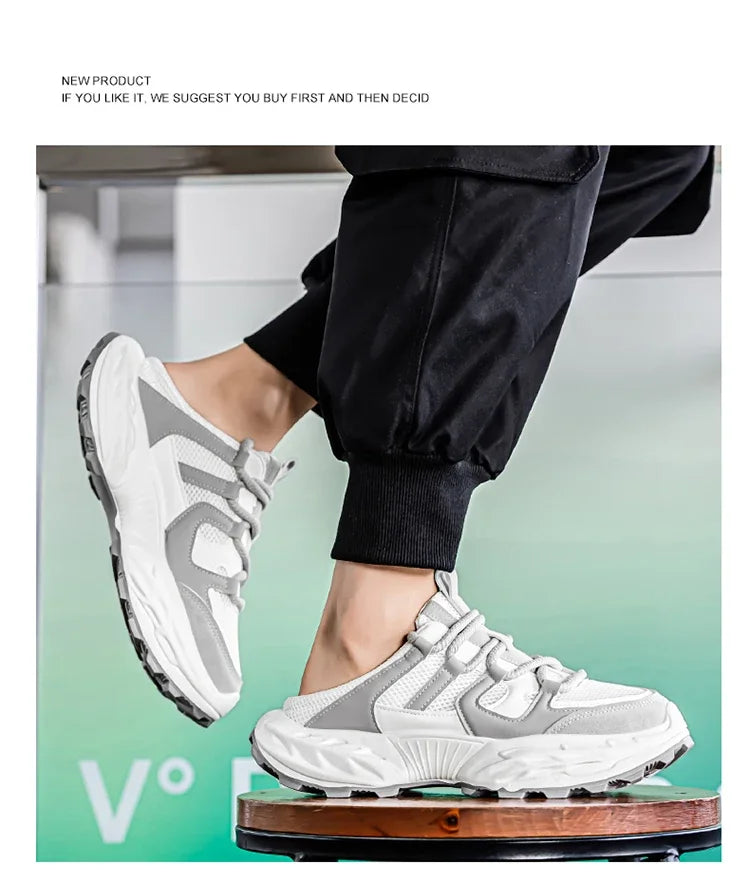 Sneakers for Men Fashion Green Half Breathable Summer Chunky Shoes Men Streetwear Platform Sneakers Man Sports Casual Shoes 2025