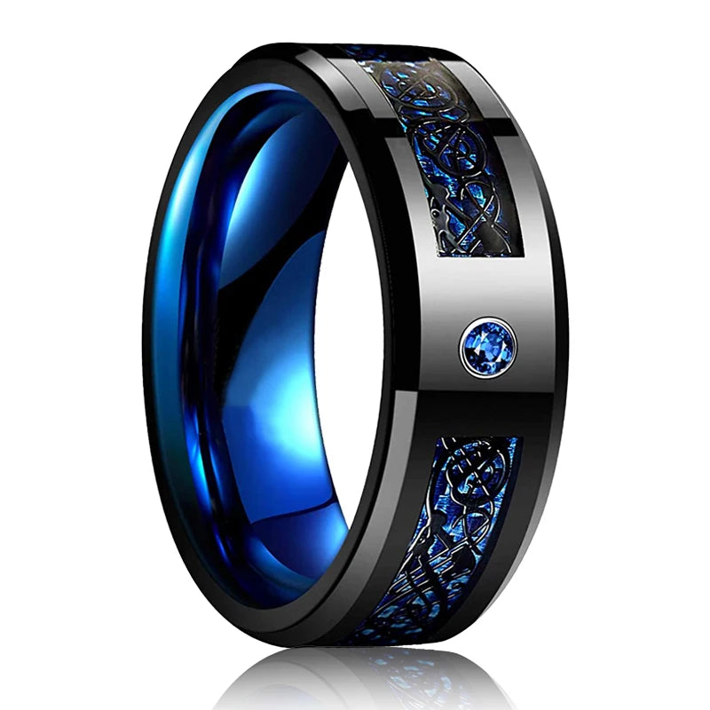 Fashion Men 8mm Rose Gold Color Stainless Steel Rings Double Groove Pattern Promise Rings For Men Wedding Jewelry Accessories