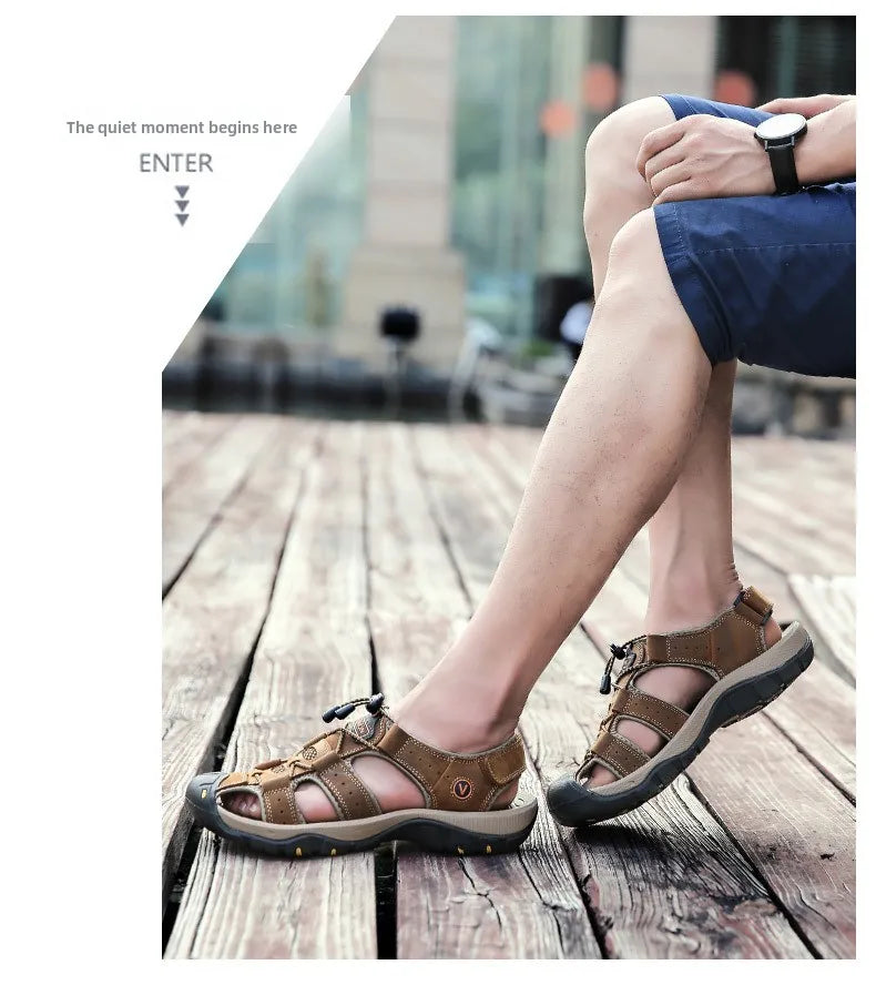 Men Sandals Summer New Large Size Outdoor Casual Beach Shoes Anti Slip Durable Breathable Toe Cover Sandals244