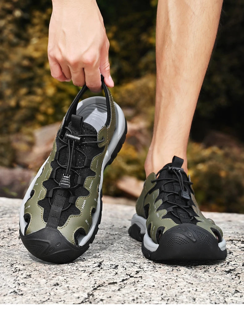 Jumpmore Fashion Men's Leather Sandals Summer Outdoor Hiking Shoes Size 38-45