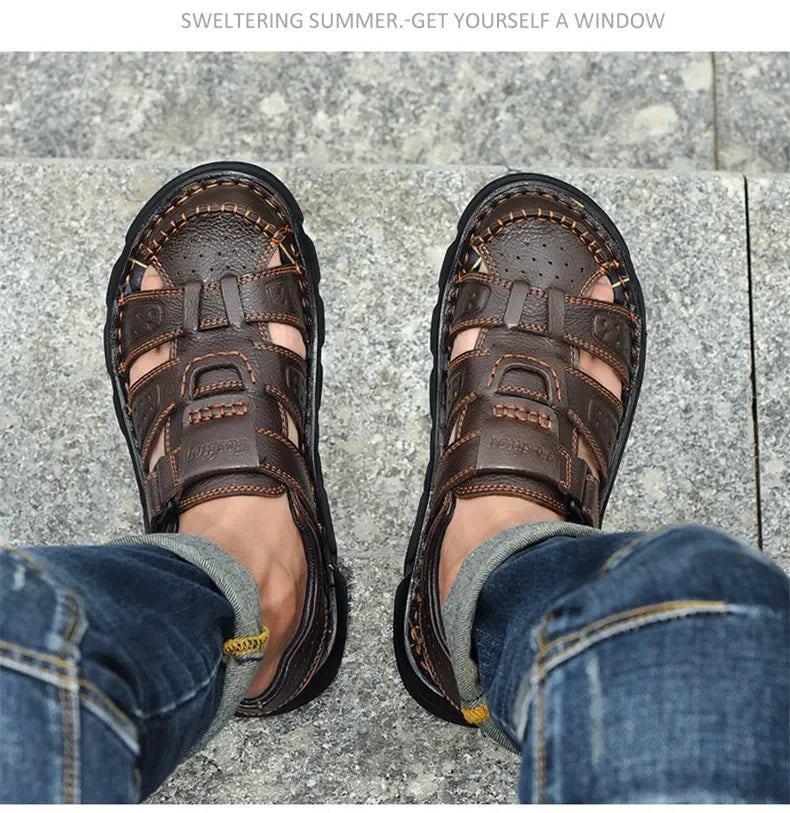 Genuine Leather Casual Shoes For Men High Quality Classic Men Sandals Summer Outdoor Walking Men Sneakers Breathable Men Sandals