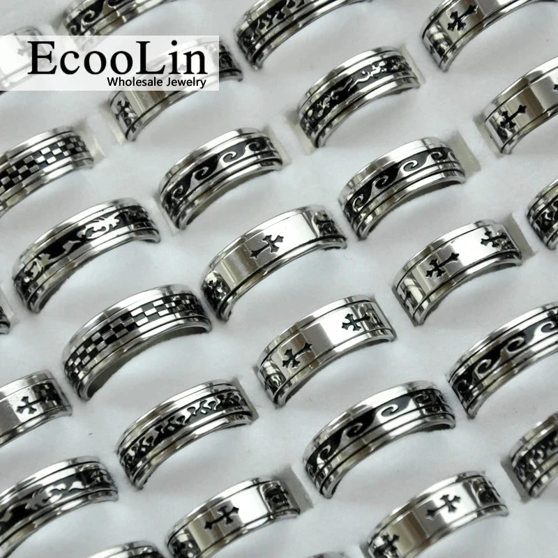 10Pcs/Lot Factory Wholesale Mixed Pattern Style Stainless Steel Ring For Men and Women Jewelry Rings Lot Never Fade