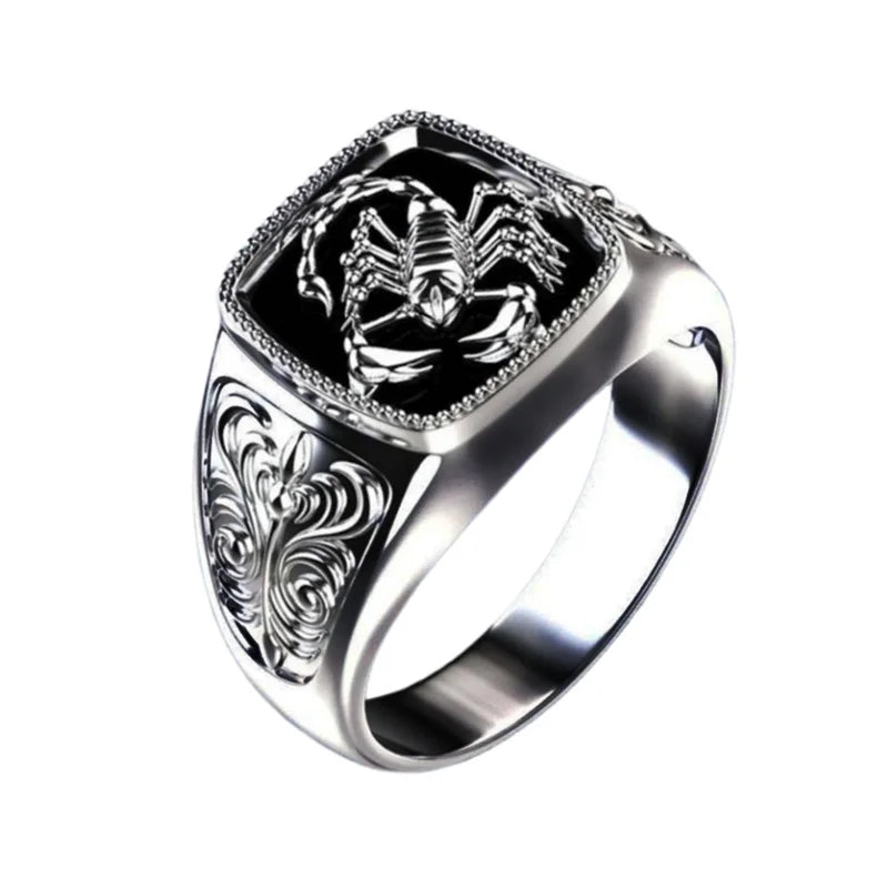Personality Hollow Flower Scorpion Ring For Men Jewelry Trendy S925 Ring Male Index Finger Accessories Many Size