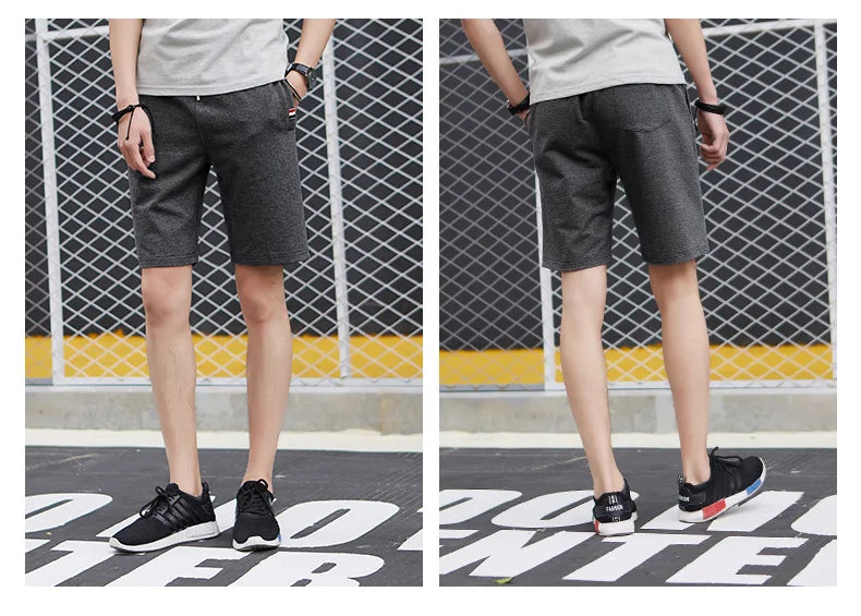 Shorts Men Cotton Casual Sports Men's Solid Shorts Drawstring Bermudas Elastic Waist Beach Short Pants Cool Summer New Fashion
