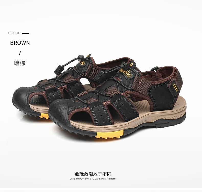 Summer Men Sandals Genuine Leather Mens Casual Shoes Outdoor Men Leather Sandals for Men Beach Shoes Roman mens Shoes