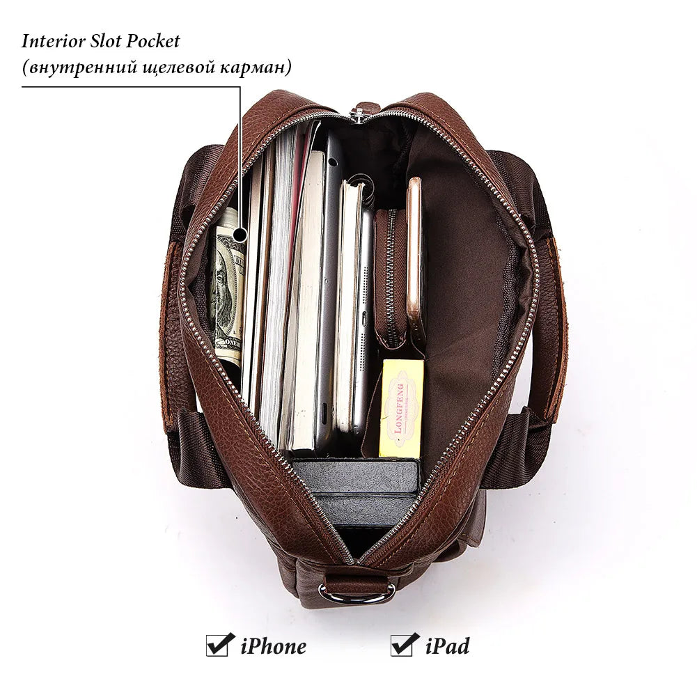 Durable Genuine Leather Bags for Men High Quality Business Crossbody Sling Bag for Work Outdoor Travel Male Messenger Packs