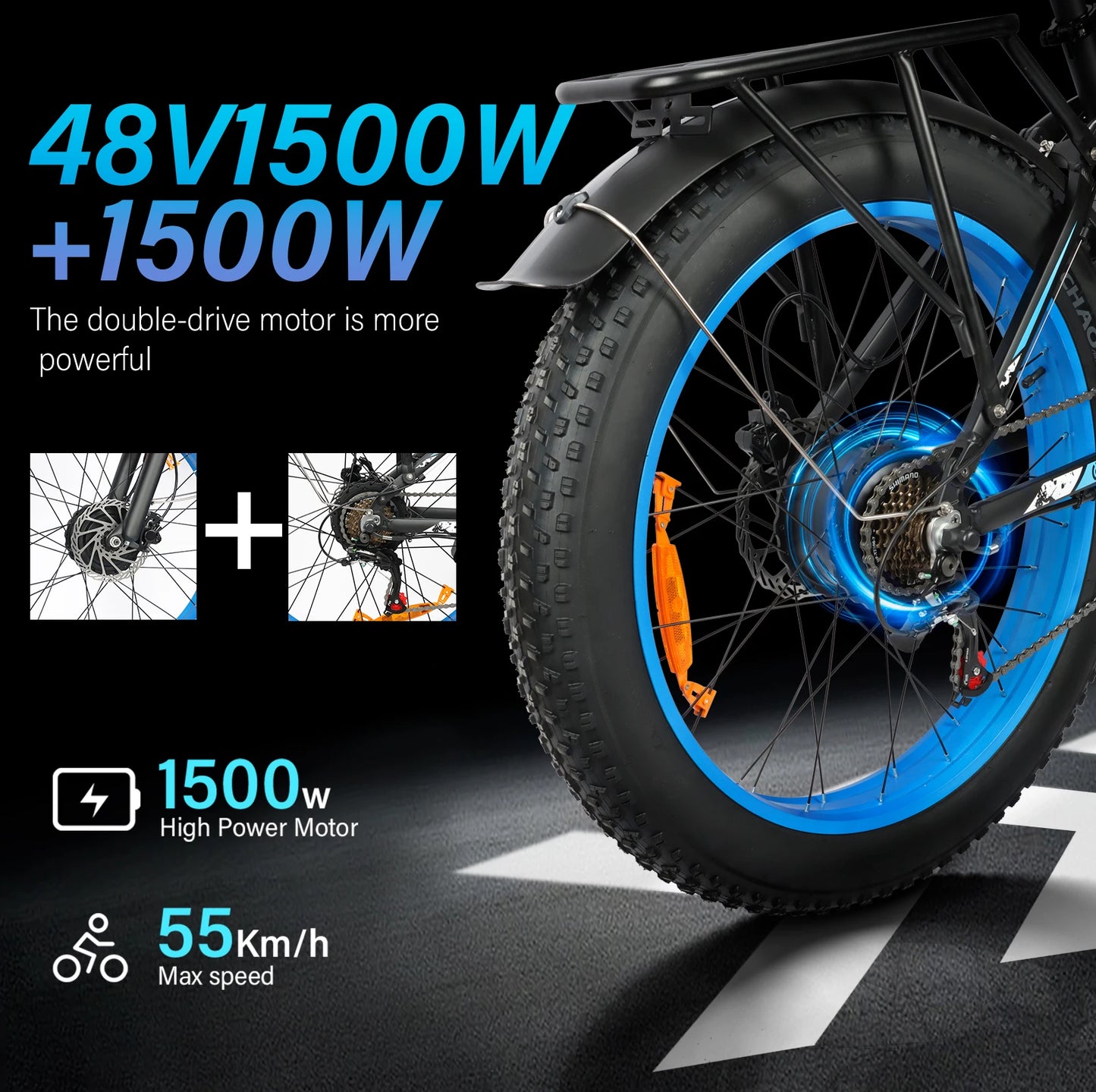 3000W High-Power Electric Mountain Bike BAOLUJIE DP-2603 - 48V 25AH Large Battery 26-Inch Wide Tires