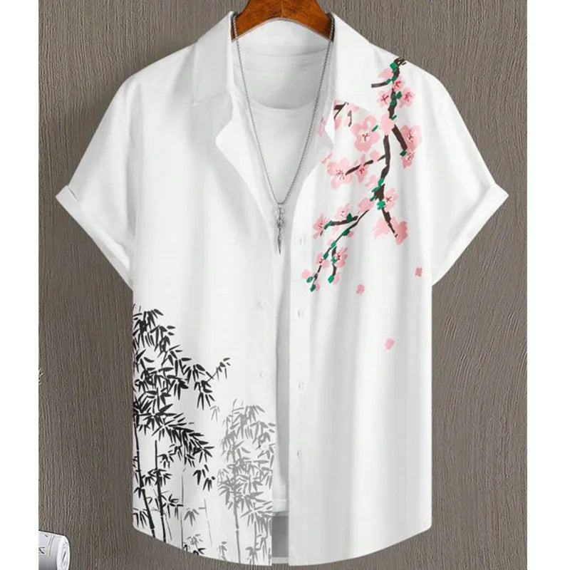 Fashion Shirt for Men 3d Ink Painting Prints Men'S Clothing Daily Casual Short Sleeve Beach Party Sweatshirt Street Hawaii Shirt