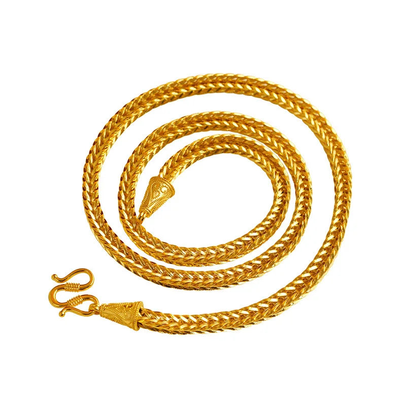 Luxury 24K 9999 Pure Gold real gold Fortune 60cm Chain Men's Necklace Square Snake Bone Bracelet Large