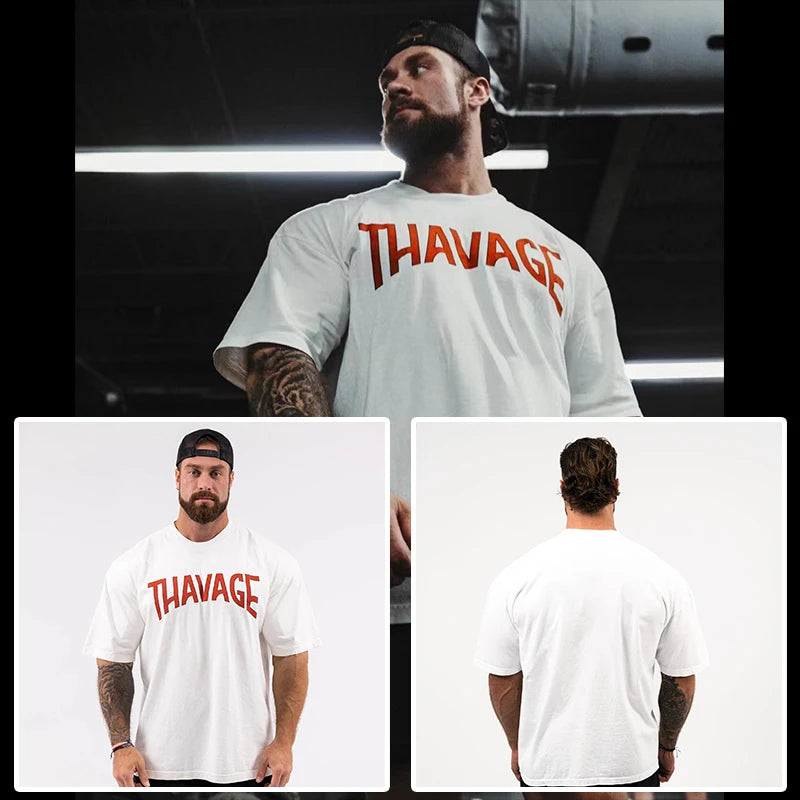 New Gym Fitness T-shirt Loose Oversized Cotton Men Short Sleeves Bodybuilding Sports Tees Summer Training Workout Jogging Tops