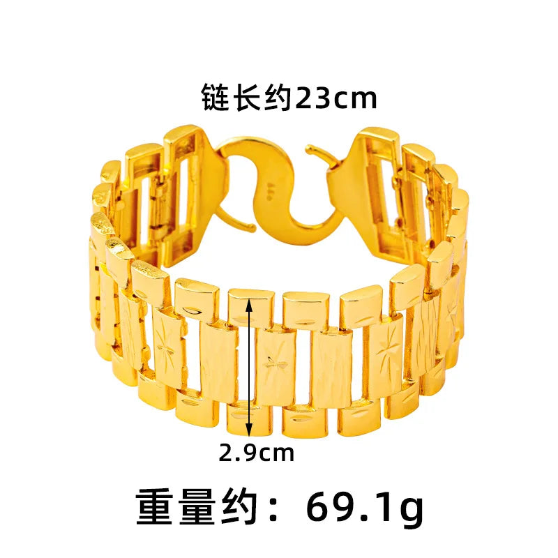 Luxury 24K 9999 Pure Gold real gold Rice Wide Bracelet Men's Tank Bracelet